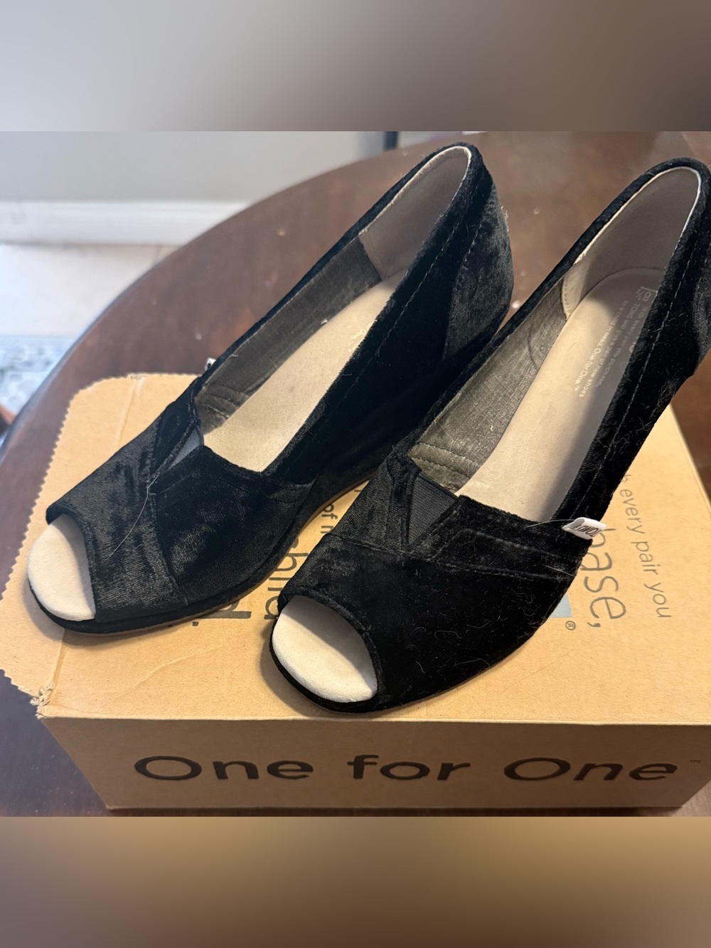 Toms Black Peep-Toe Wedge Heels